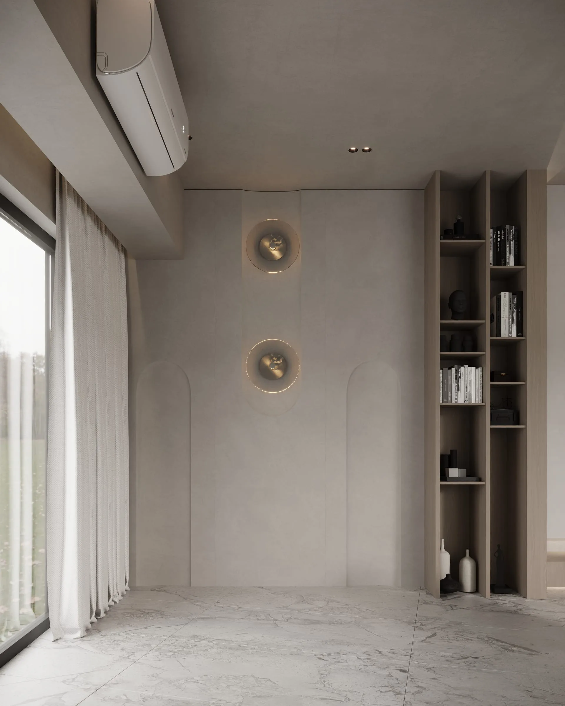 Close detail of refined material finishes and joinery within a completed interior